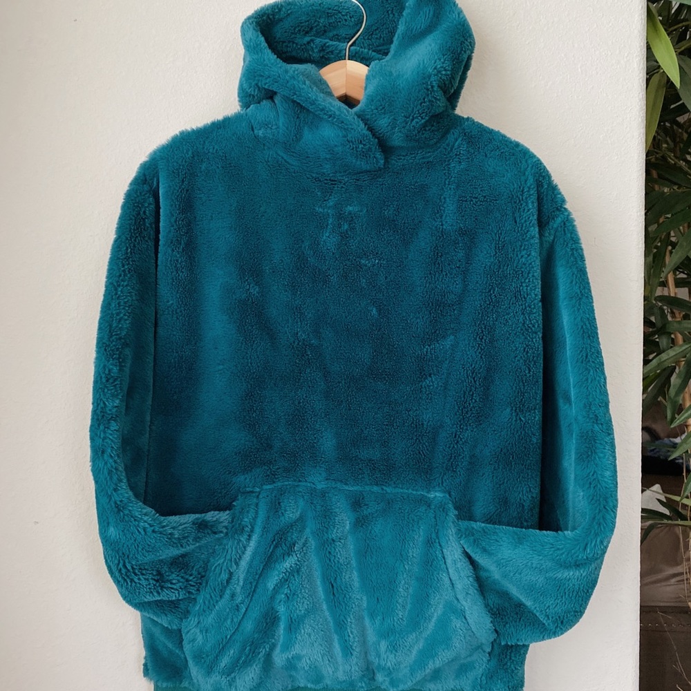 Teal Faux Fur Hoodie